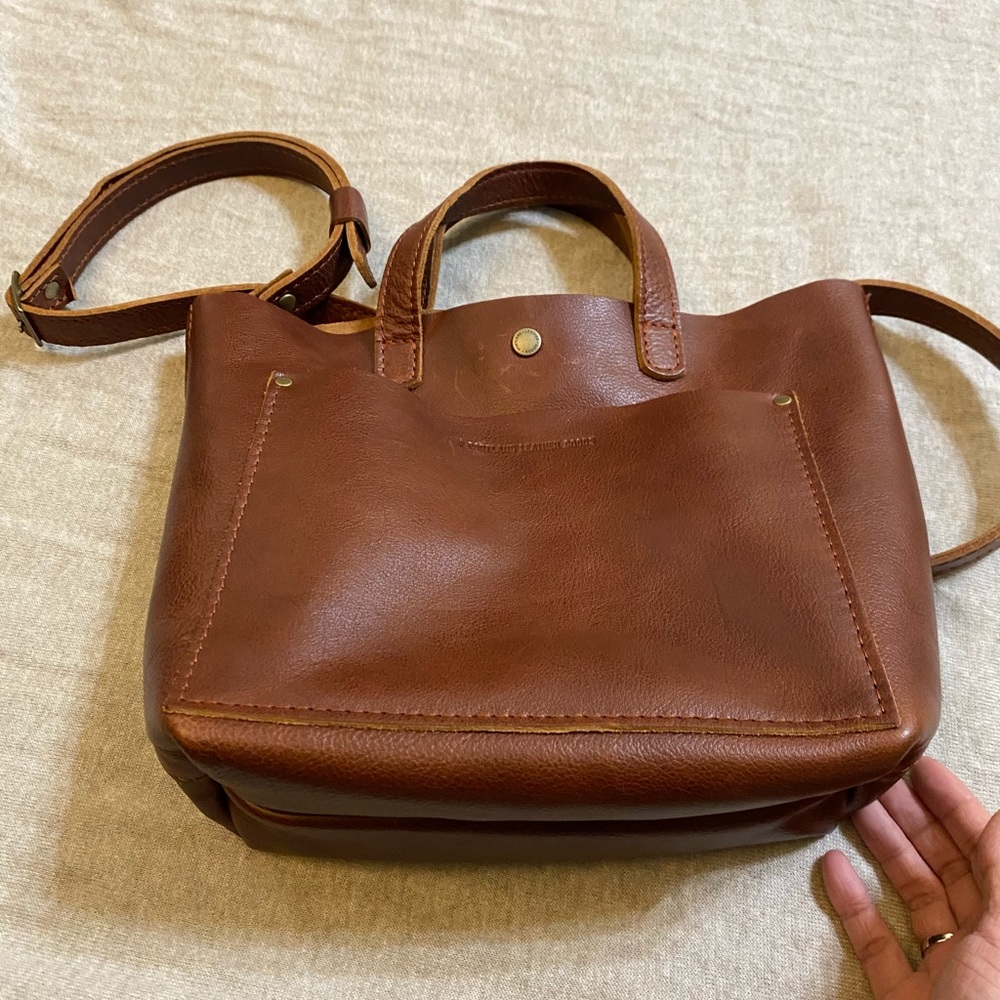 portland leather goods mini crossbody in nutmeg